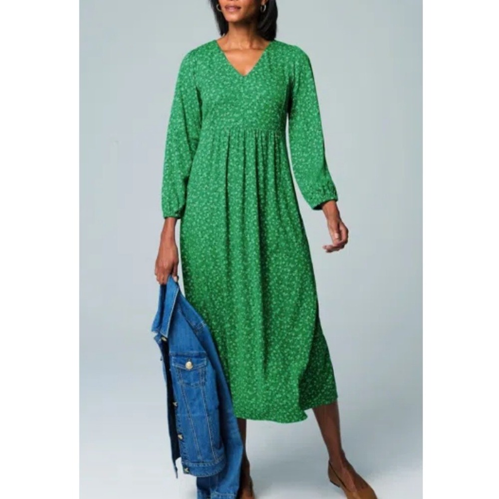 J Jill Women's Meadow Lovely Floral‎ V-Neck A-line Midi Dress Size M NWT